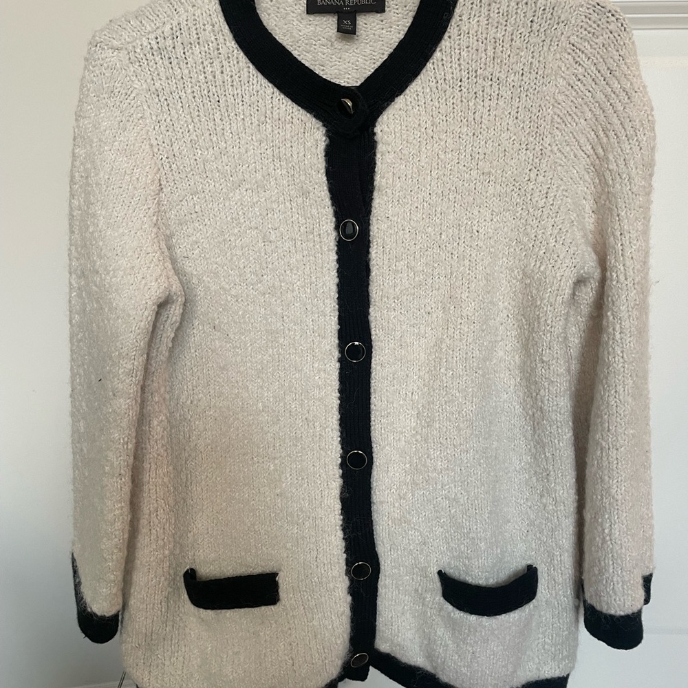 Women's Cream and Black Cardigan Sweater
